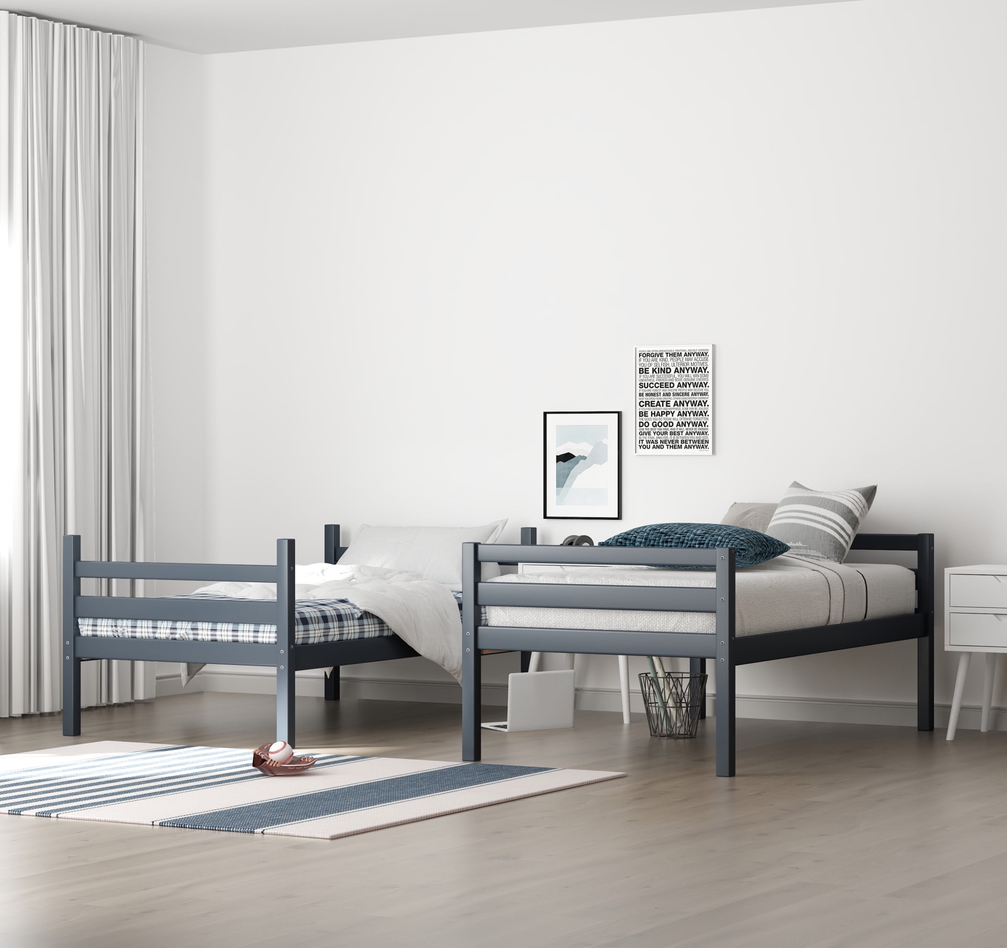 HH2Home Essentials Campbell Wood Twin over Twin Bunk Bed, Navy