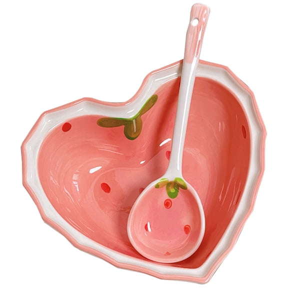 Heart Shaped Strawberry Bowl Spoon Decorative Tableware Ceramics Bowls Good Looking