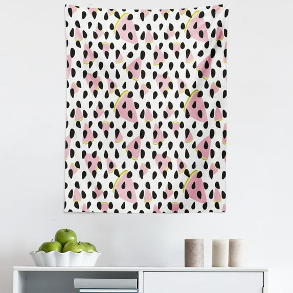 Fruit Tapestry, Pattern of Watermelon Slices, Fabric Wall Hanging Decor for Bedroom Living Room Dorm, 5 Sizes, Blush White Dark Grey, by Ambesonne
