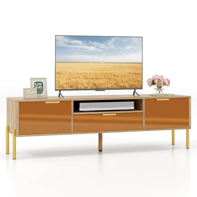 Costway Meuble Télé Miroir pour Télé jusqu'à 65 Pouces Console Télé Moderne avec Plateau Spacieux