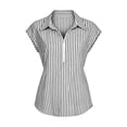 thumbnail image 4 of hoksml Women's Striped V Neck Cap Sleeve Sleeve Shirt, Loose Fit Quarter-Zip Collared Blouse for Daily and Office Wear, 4 of 9