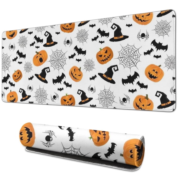 Long Mouse Pads for Desk,Halloween Witch Hats Pumpkins and Spider Webs Desk Mats on Top Of Desks, Desk Mouse Pad Extra Large with 3mm Non-Slip Base and Stitched Edge for Gaming,Work,Home 31.5x11.8in