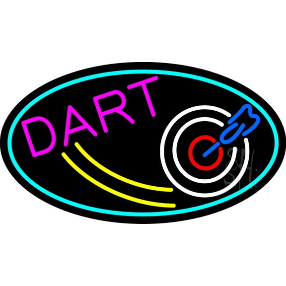 Dart Board Oval With Turquoise Border LED Neon Sign 20 x 37 - inches, Clear Edge Cut Acrylic Backing, with Dimmer - Bright and Premium built indoor LED Neon Sign for Bar decor.