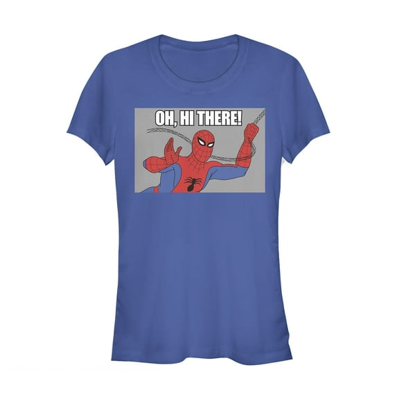 Junior's Marvel Spider-Man Hi There  Graphic Tee Royal Blue Large