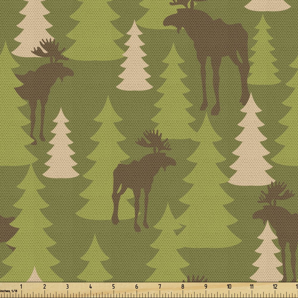 Deer Fabric by the Yard Upholstery Animals in the Forest Mooses and