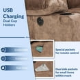 thumbnail image 5 of Manual Swivel Glider Rocker Recliner Chair with Heated Massage, 360° Swivel Overstuffed Lounge Chair with 2 Cup Holders, Side Pockets & USB Ports for Living Room, Fabric Brown, 5 of 7