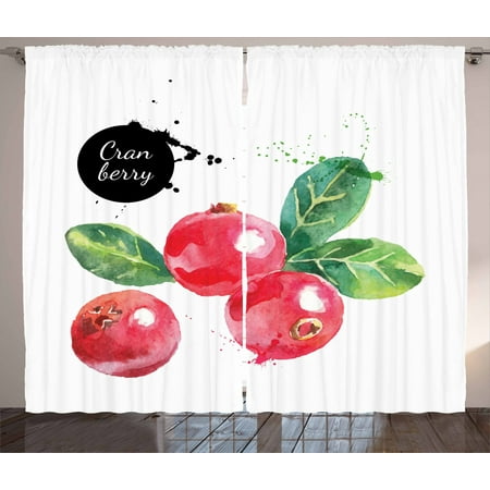 Fruit Curtains 2 Panels Set Watercolor Cranberry With Grunge