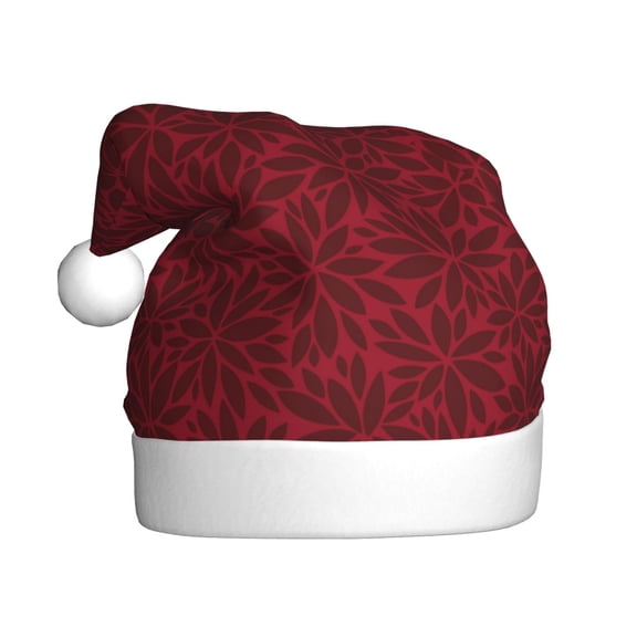 Fuzoiu Burgundy Floral Print Santa Hat Christmas Hat for Adults,Santa Hats with Pompom, Unisex Xmas Holiday Hat for Christmas New Year Festive Party Supplies