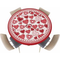 Valentine Day Heart Seamless Tablecloth Fitted Waterproof Table Cover,Abstract Romantic Love Elastic Edged Washable Boho Style Table Cloths for Kitchen Dinning Picnic Party Decor 45-52in