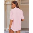 thumbnail image 5 of Camisa HOTOUCH de lino con botones para mujer, manga corta, color rosa S, 5 of 5