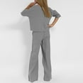 thumbnail image 5 of Women's Fall Cotton Linen Set - 3/4 Sleeve Crewneck Shirt + High Waist Wide Leg Pants | Summer Streetwear Outfit, 5 of 8