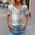 thumbnail image 2 of Swuxness Women Short Sleeve Casual T Shirts, Spring and Summer Tops, Ladies V-Neck Printed Button Comfortable Fashion Loose Pullover Tee Gray, XXL, 2 of 5