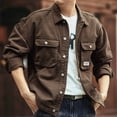 thumbnail image 2 of LpwkSSA Men's Vintage Workwear Coat Double Breast Pocket with Loose Drop Shoulder Casual Long Sleeve Solid Color Jacket for Outdoor Daily Versatile Wear Brown M, 2 of 6