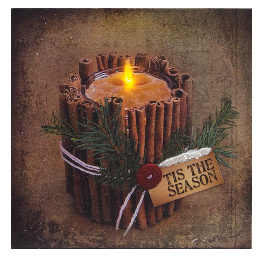 12" LED Lighted Candle in Cinnamon Sticks Christmas Canvas Art Print