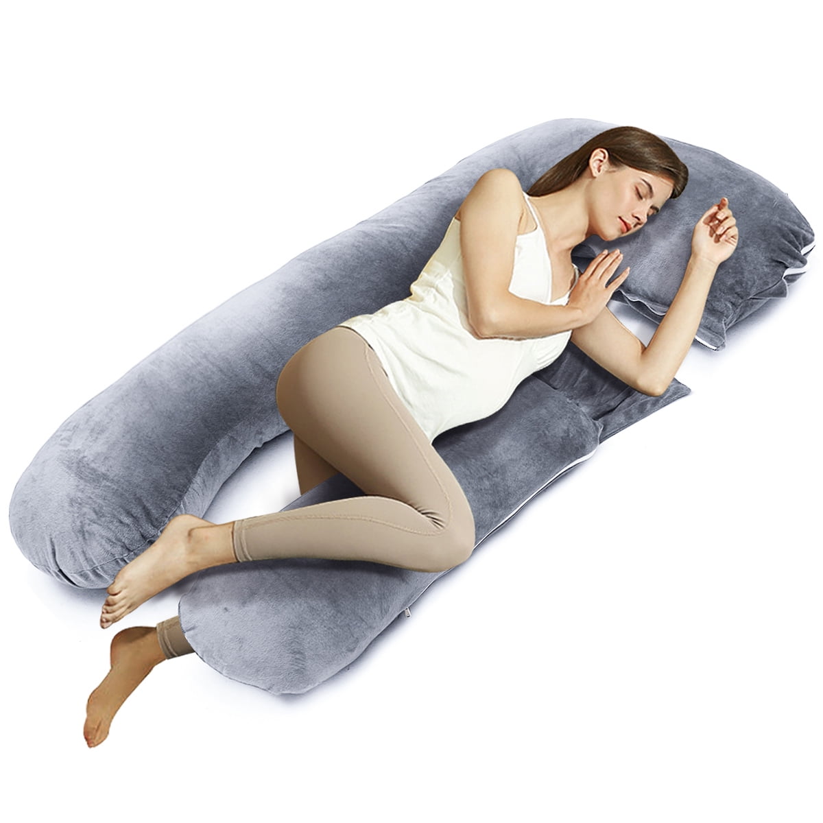 Black, 55 inches Pregnancy Pillow U Shaped Full Body Pillows for Maternity Support Sleeping Pillow with Washable Velvet Cover 