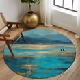 thumbnail image 3 of Round Area Rug 8 Ft, Teal Golden Oil Painting Washable Non-Slip Circle Carpet for Living Room/Bedroom, Modern Art Retro Abstract Collection Low-Profile Large Area Rugs for Indoor, 3 of 7