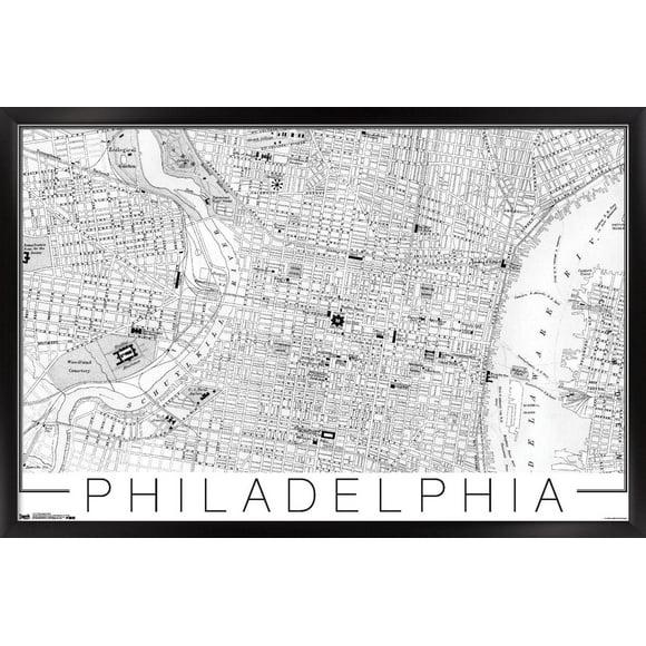 Trends International Philadelphia Map Wall Poster, 22.375" x 34", Black Framed Version