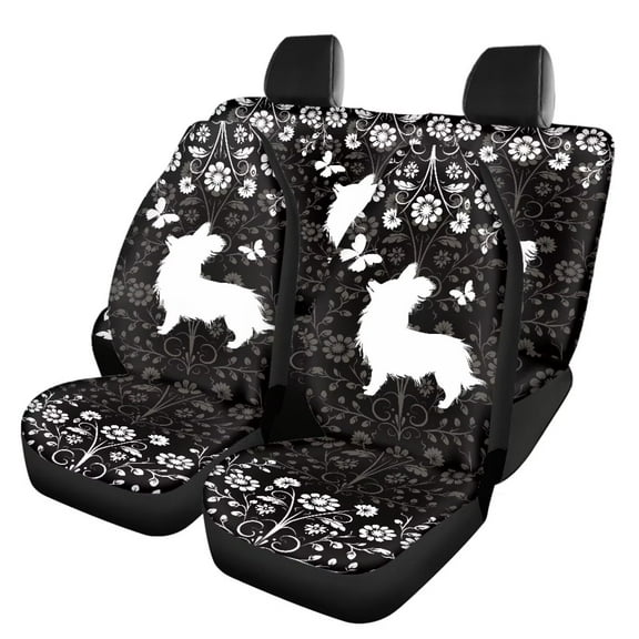 Tutolipy Papillon Butterfly Flower Print Car Seat Covers Full Set, 4 Piece Front and Rear Back Seat Cover, Universal Fit Auto Interior Decorative Accessories