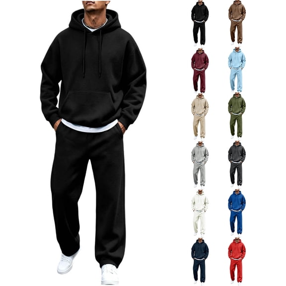 ZUBMGKTE Mens 2 Piece Hoodie Jogger Set Sweatsuit Warm Pullover Sweater, Winter Trendy Jogger Pants, Elastic Waist, Joggers Sweatpants, Two Piece, Fall, Winter