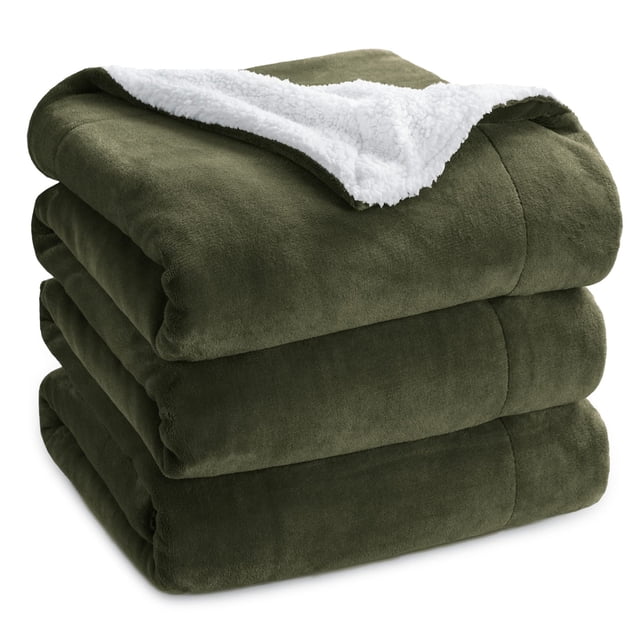 Manta Bedsure Sherpa de forro polar king size, color verde oliva