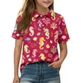 thumbnail image 3 of Grblisyd Girls Polo Shirt Cute Animal Print School Uniform Short Sleeve Button Closure Tops for Girls 10-12 Years, 3 of 6