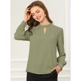 thumbnail image 2 of INSPIRE CHIC Women's Keyhole Stand Collar Pleated Back Button Blouse Tops, 2 of 6