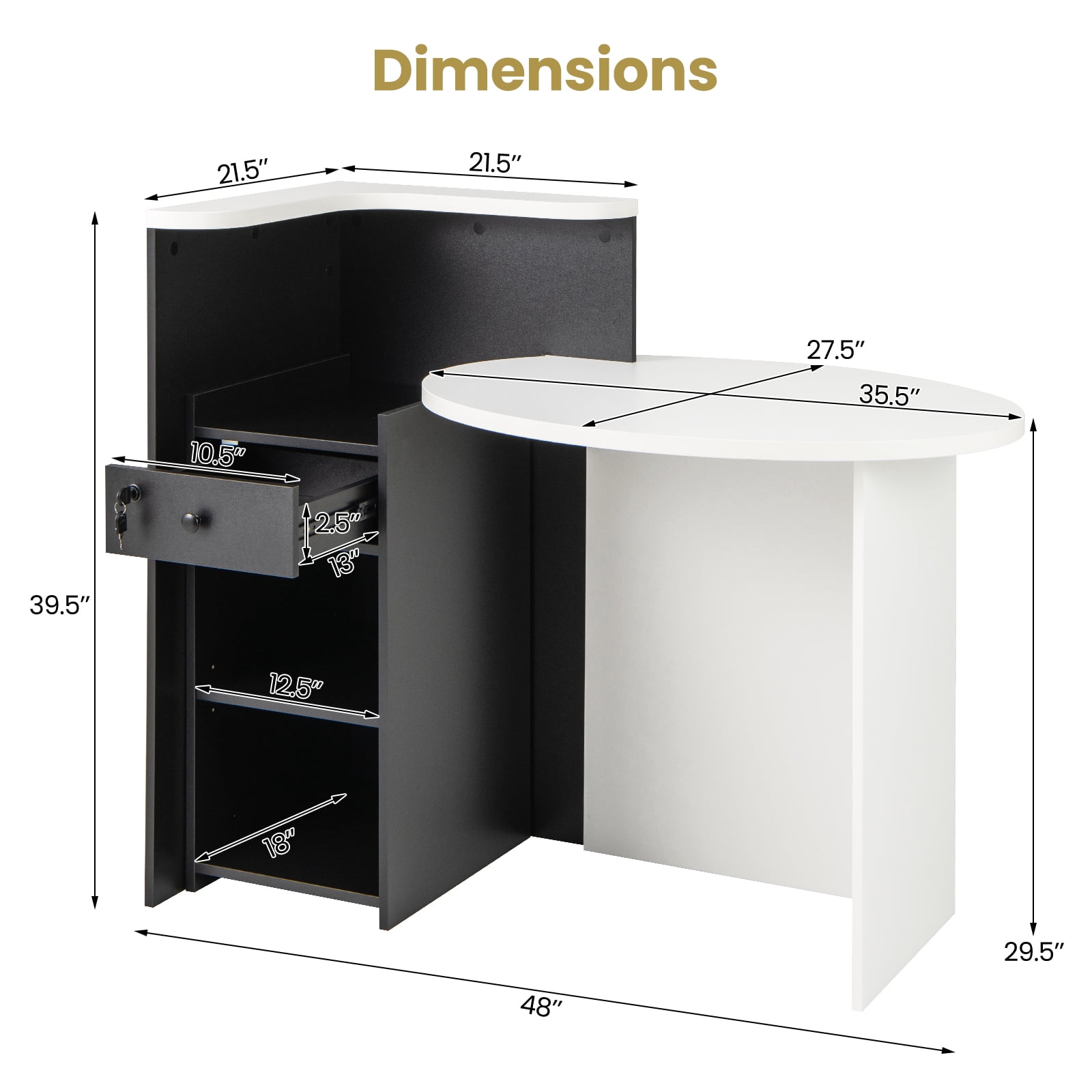 Giantex Reception Desk, Computer Workstation w/Lockable Drawer & Open Shelves, Checkout Counter, White & Black