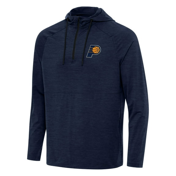 Men's Antigua Heather Navy Indiana Pacers Spikes Raglan Quarter-Zip Hoodie