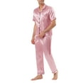 thumbnail image 4 of Unique Bargains Men's Button Down Satin Pajama Sets Short Sleeves Nightwear Small Pink, 4 of 5