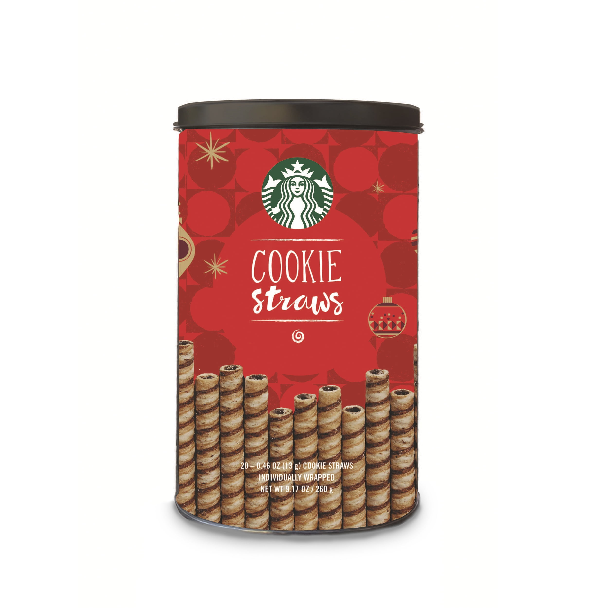 Starbucks Individually Wrapped Holiday Cookie Straws, 20 Count Can