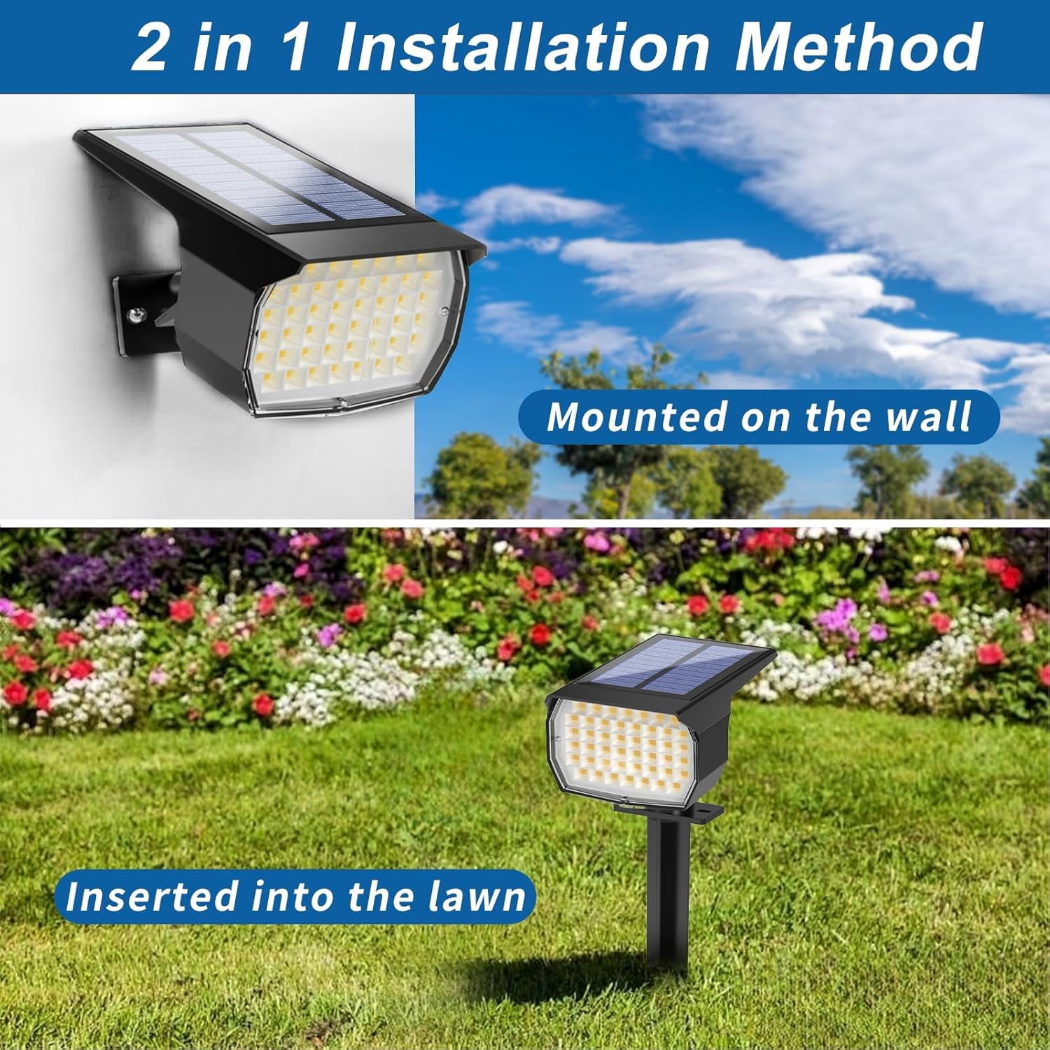 Solar Lights Outdoor, 12 pack 46 LEDs, 3 Modes Auto On/Off, IP65 Waterproof Solar SpotLights for Pathway, Yard, Garden, Walkway - Warm White