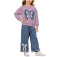 thumbnail image 2 of Amidoa Girls 2 Piece Outfits Fall Winter Clothes Long Sleeve Sweatshirt and Casual Pants Kids Clothing Sets Purple Size 5-6 Years, 2 of 6