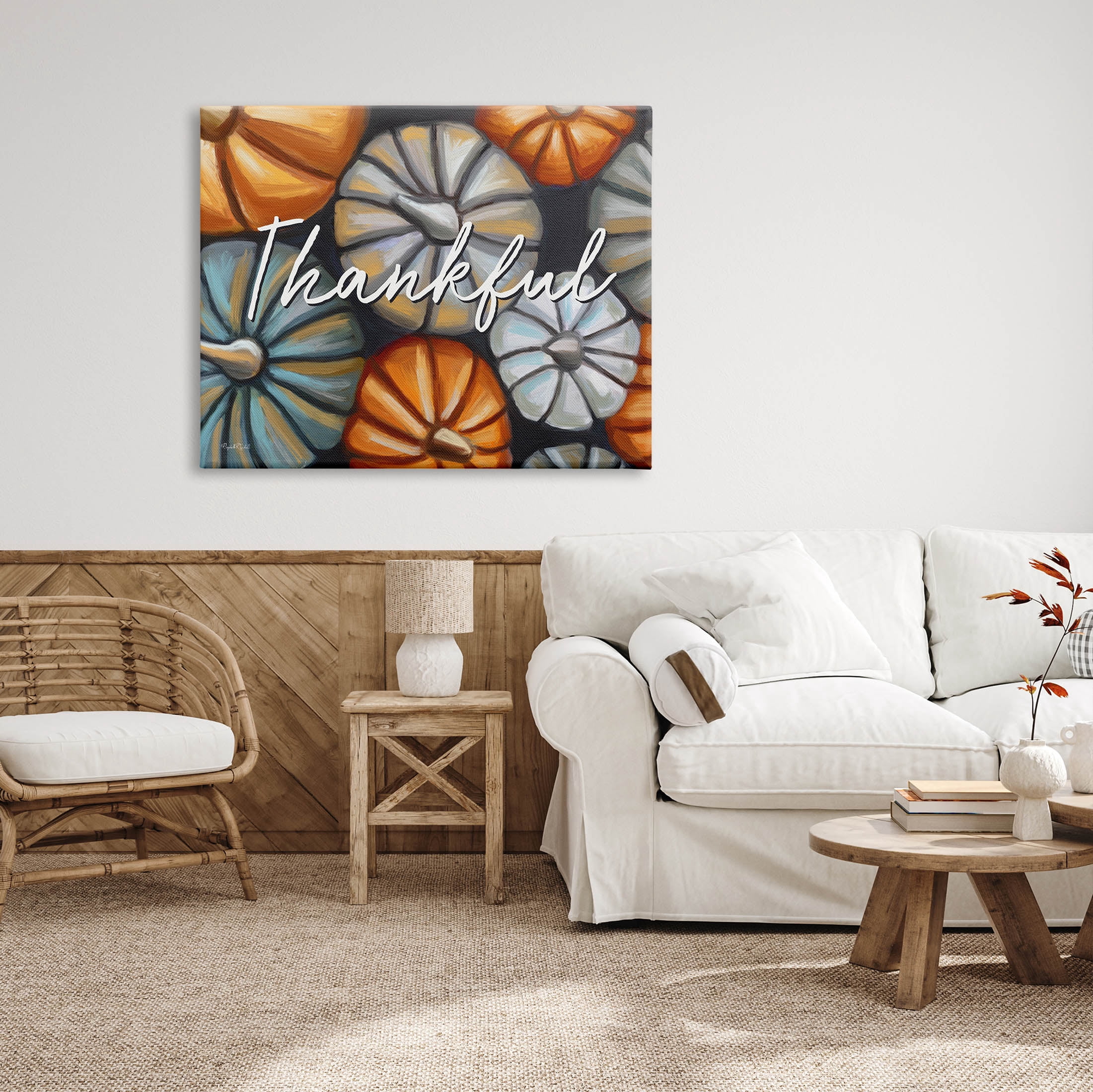 Stupell Industries Autumn Thankful Pumpkins Phrase Graphic Art Gallery Wrapped Canvas Print Wall Art, Design by Elizabeth Tyndall