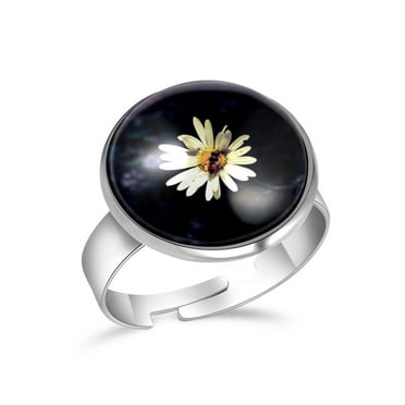 OWNMEMORY Flower Black Pattern Thumb Ring Jewelry: Stainless Steel Finger Ring with Adjustable Size, Unique Pattern and Gift Box - Suitable for All Occasions