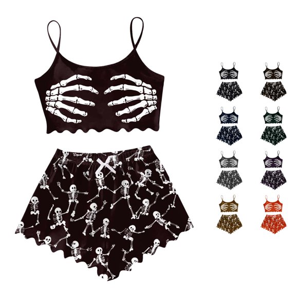 LINGLANG Halloween Sleeveless PJ Set for Women 2 Piece Tank Top Sleepwear with Shorts Comfy Holiday Loungewear