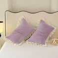 thumbnail image 3 of WKSCLPAI Queen Pillow Cases Set of 2, Pure Cotton Champray Ruffled Edge Pillowcase with Envelope Closure, Home Light Luxury Solid Color Pillow Covers, Machine Washable, Light Purple, 3 of 7