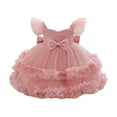 thumbnail image 3 of Vividxx Girls Dress Girls Party Dress With Bow Tiered Skirt Flutter Sleeves Formal Occasion Performance Tutu Gown 2-3 Years, 3 of 9