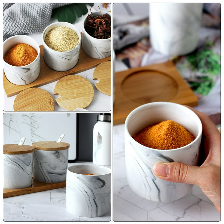 1 Set Ceramic Spice Jar Set Seasoning Pot Salt Pepper Storage Jar with Lids