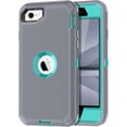 thumbnail image 1 of HSHDLDF for iPhone SE 2022/2020 Case Built-in Screen Protector Shockproof Dust/Drop Proof 3 in 1 Full Body Rugged Heavy Duty Durable Cover for Apple iPhone SE 3rd/2nd Gen 4.7, Grey/Green, 1 of 7