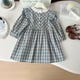 thumbnail image 3 of Korean Children's Dress 2-7 Y Spring Girls Plaid Lace Collar Princess Dress Cute Flying Sleeve Kid's Clothes, 3 of 6