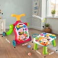 thumbnail image 5 of AuntyFey 5-in-1 Baby Walker, Adjustable Height Push Walker with Wheels, Sit to Stand Infant Learning Toy for Boys Girls, Red, 5 of 9