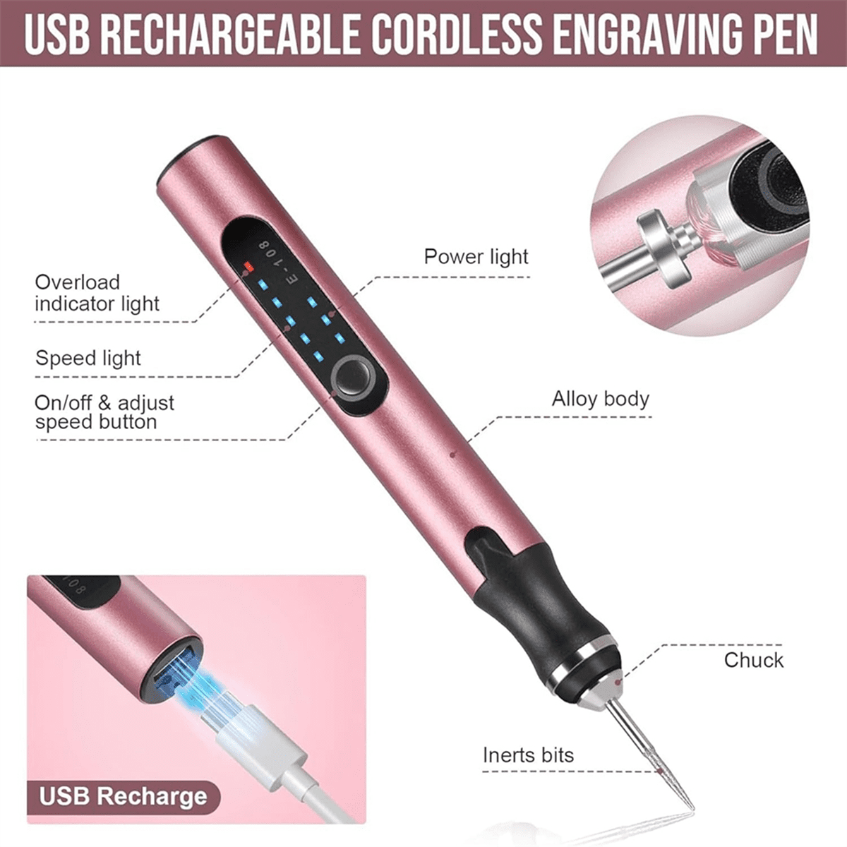 Electric Engraving Pen with 37 Bits, USB Rechargeable Cordless , Portable DIY Rotary Engraver