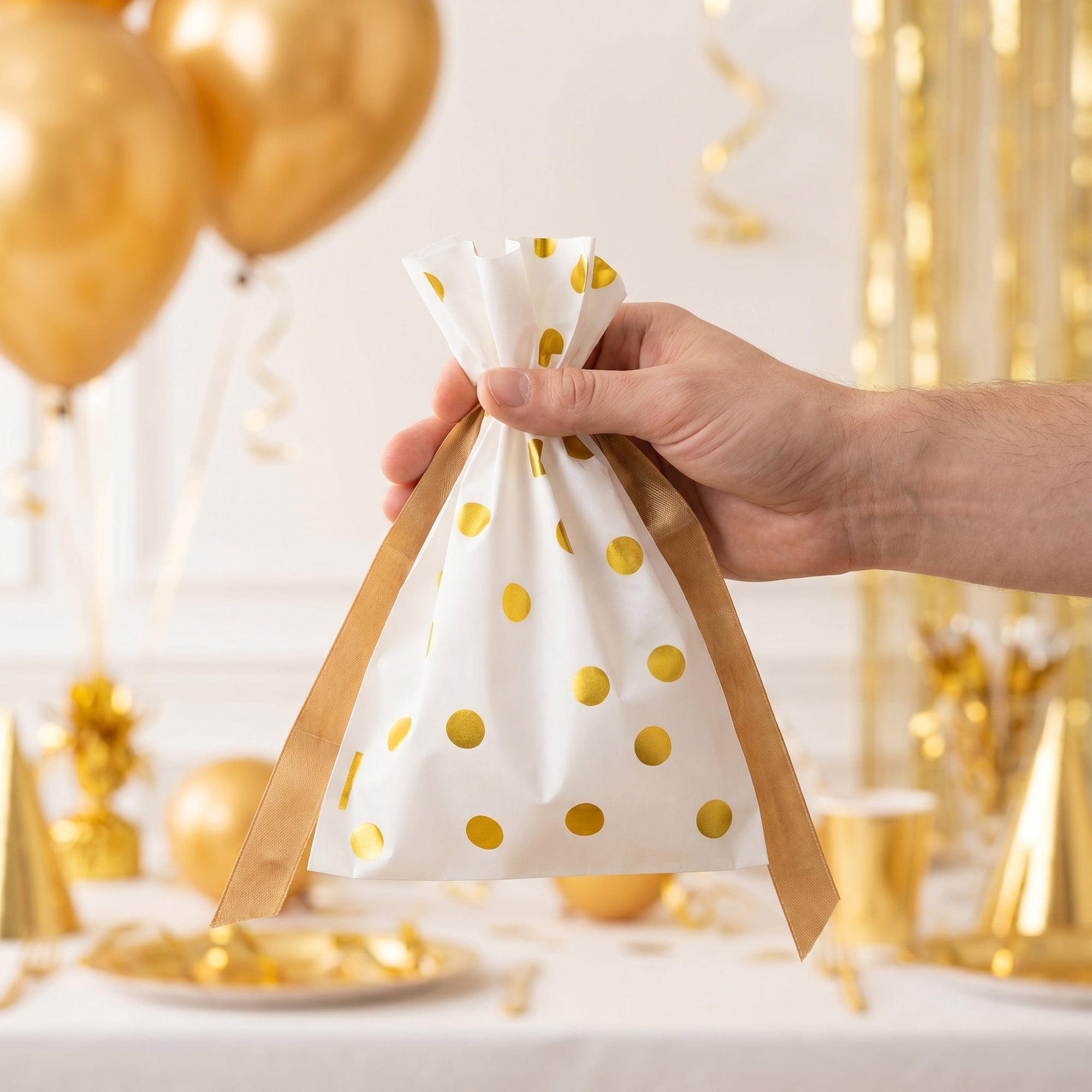 Unique Bargains 10Pcs Multi-Purpose Waterproof Gift Bags with Handles Gold 4.7" x 6.7"