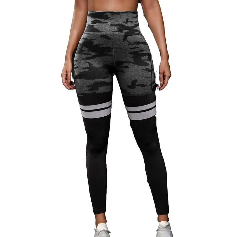 Camo Black Active Bottoms Women's Sports Leggings With Phone