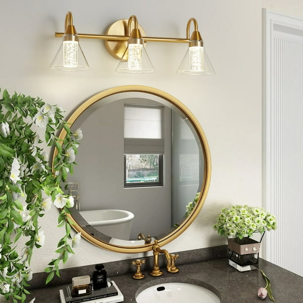 3Lights Bathroom Light Fixtures Gold Vanity Light Over Mirror with