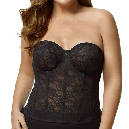 Women s Elila 6621 Lace Strapless Longline Underwire Bra (Black 40G)