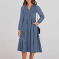 thumbnail image 1 of 50 % de Réduction! Robe d'Été Fluide, Chemise Décontractée à Manches Longues Col en V Unie pour Femmes Bleu m, 1 of 9