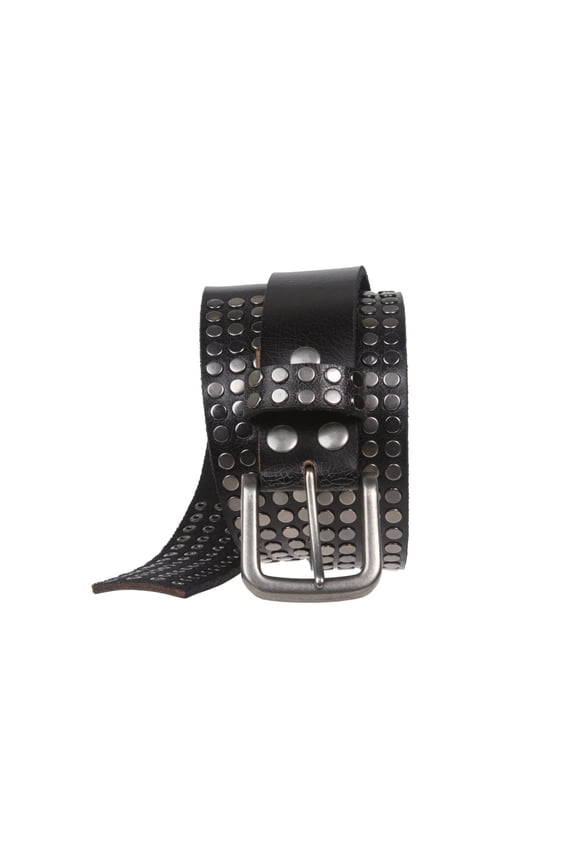 1 1/2" Snap on Antique Silver Circle Metal Studded Distressed Leather Belt