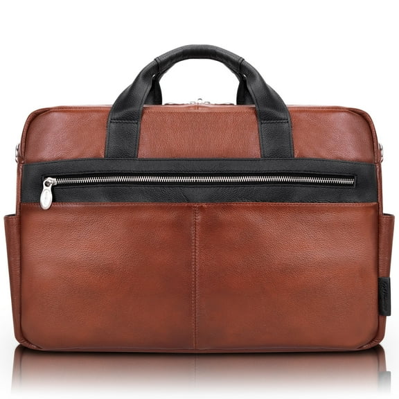 U Series | SOUTHPORT | 17" Leather, Two-Tone, Dual-Compartment, Laptop & Tablet Briefcase - Brown