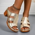 thumbnail image 5 of ShiShine Womens Casual Summer Low Block Heel Mule Sandals Open Toe Multi Strap Embossed Shoes, 5 of 9